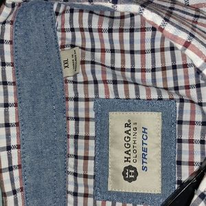 Haggar men's dress shirt 2X white with red and blue lines